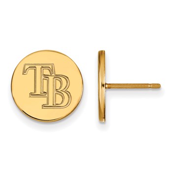 Sterling Silver Gold Plated Major League Baseball LogoArt Tampa Bay Rays Small Disc Earrings