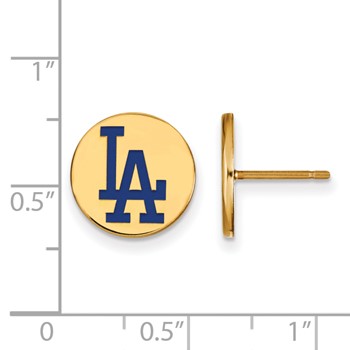 Sterling Silver Gold Plated Major League Baseball LogoArt Los Angeles Dodgers Post Earrings — alternate view