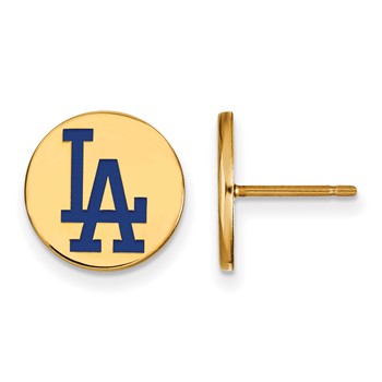 Sterling Silver Gold Plated Major League Baseball LogoArt Los Angeles Dodgers Post Earrings