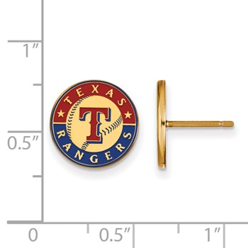 Sterling Silver Gold Plated Major League Baseball LogoArt Texas Rangers Enamel Disc Earrings — alternate view