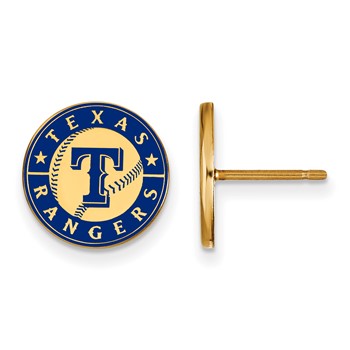 Sterling Silver Gold Plated Major League Baseball LogoArt Texas Rangers Enamel Disc Earrings