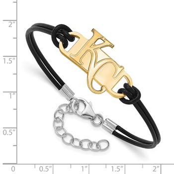 Sterling Silver Gold Plated Major League Baseball LogoArt Kansas City Royals Leather Bracelet — alternate view