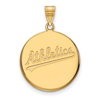 14k Gold Major League Baseball LogoArt Oakland Athletics Script Large Disc Pendant