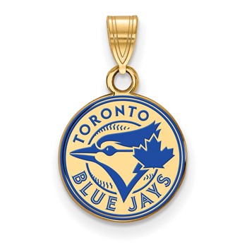 Sterling Silver Gold Plated Major League Baseball LogoArt Toronto Blue Jays Enamel Disc Pendant