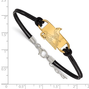 Sterling Silver Gold Plated Major League Baseball LogoArt St. Louis Cardinals Leather Bracelet — alternate view