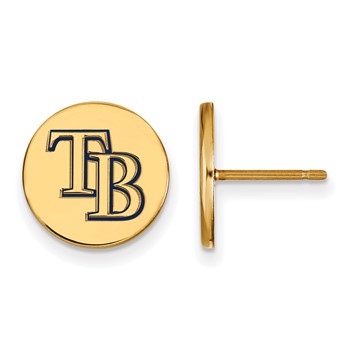 Sterling Silver Gold Plated Major League Baseball LogoArt Tampa Bay Rays Enamel Disc Earrings