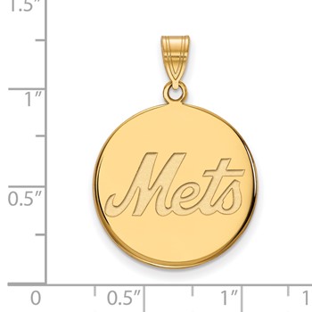 10k Gold Major League Baseball LogoArt New York Mets Script Large Disc Pendant — alternate view