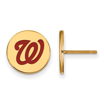 Sterling Silver Gold Plated Major League Baseball LogoArt Washington Nationals Enamel Earrings