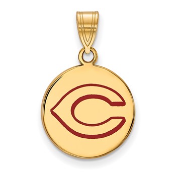 Sterling Silver Gold Plated Major League Baseball LogoArt Cincinnati Reds Enamel Disc Pendant