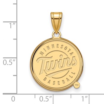 10k Gold Major League Baseball LogoArt Minnesota Twins Script Baseball Large Pendant — alternate view