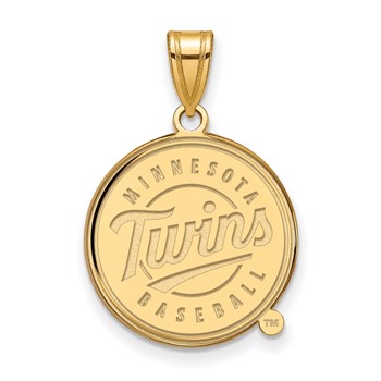 10k Gold Major League Baseball LogoArt Minnesota Twins Script Baseball Large Pendant