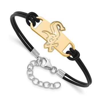Sterling Silver Gold Plated Major League Baseball LogoArt Chicago White Sox Leather Bracelet