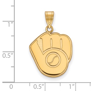 10k Gold Major League Baseball LogoArt Milwaukee Brewers Baseball Glove Large Pendant — alternate view