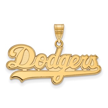14k Gold Major League Baseball LogoArt Los Angeles Dodgers Script Large Pendant