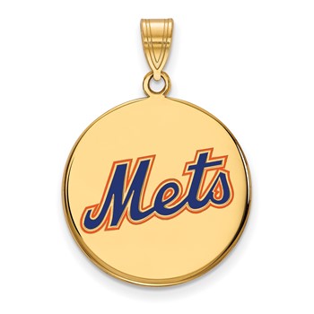Sterling Silver Gold Plated Major League Baseball LogoArt New York Mets Large Enamel Pendant