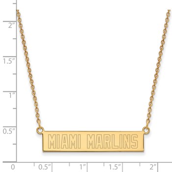 Sterling Silver Gold Plated Major League Baseball LogoArt Miami Marlins Small Bar Necklace — alternate view