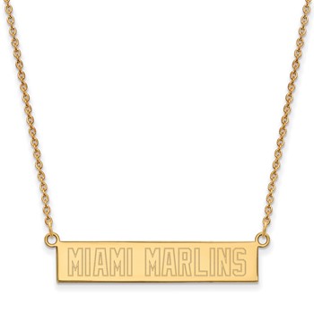 Sterling Silver Gold Plated Major League Baseball LogoArt Miami Marlins Small Bar Necklace