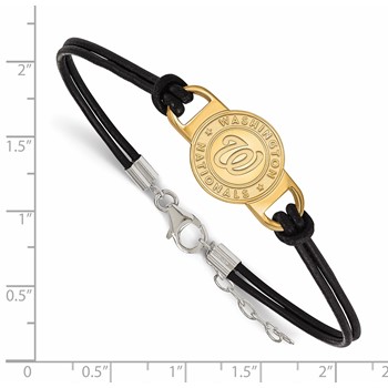 Sterling Silver Gold Plated Major League Baseball LogoArt Washington Nationals Leather Bracelet — alternate view