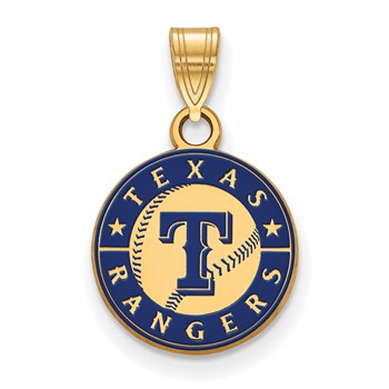Sterling Silver Gold Plated Major League Baseball LogoArt Texas Rangers Small Enamel Pendant