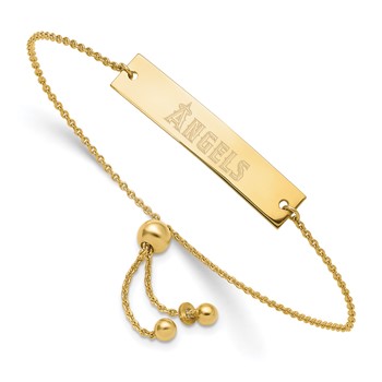Sterling Silver Gold Plated Major League Baseball LogoArt Los Angeles Angels Bar Adjustable Bracelet
