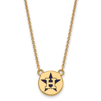 Sterling Silver Gold Plated Major League Baseball LogoArt Houston Astros Enamel Necklace