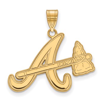 10k Gold Major League Baseball LogoArt Atlanta Braves Letter A and Tomahawk Large Pendant