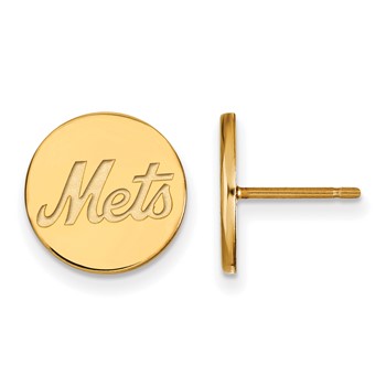 Sterling Silver Gold Plated Major League Baseball LogoArt New York Mets Small Disc Earrings