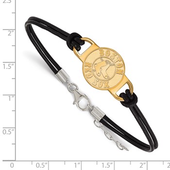 Sterling Silver Gold-pltd Major League Baseball LogoArt Boston Red Sox Leather Bracelet — alternate view