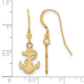 Sterling Silver Gold-plated LogoArt US Naval Academy Anchor Small Dangle Wire Earrings — alternate view
