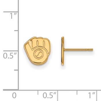10k Gold Major League Baseball LogoArt Milwaukee Brewers Glove Extra Small Post Earrings — alternate view