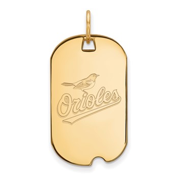 Sterling Silver Gold Plated Major League Baseball LogoArt Baltimore Orioles Dog Tag Pendant