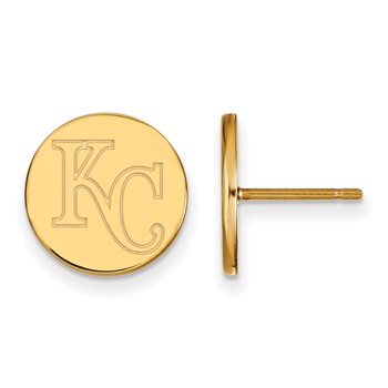 Sterling Silver Gold Plated Major League Baseball LogoArt Kansas City Royals Disc Earrings