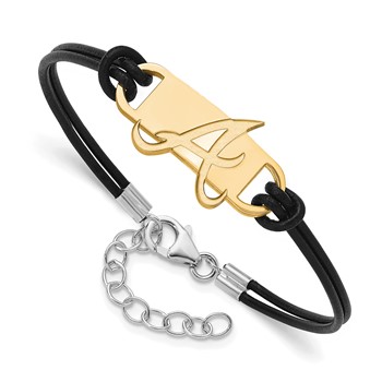 Sterling Silver Gold Plated Major League Baseball LogoArt Atlanta Braves Leather Bracelet