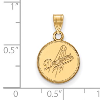 14k Gold Major League Baseball LogoArt Los Angeles Dodgers Script Small Disc Pendant — alternate view