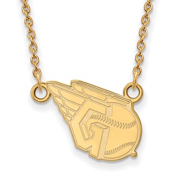 14k Gold Major League Baseball LogoArt Cleveland Guardians Logo Small Pendant w/Necklace