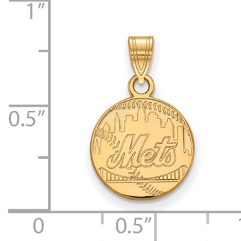14k Gold Major League Baseball LogoArt New York Mets Script Baseball Small Pendant — alternate view