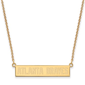 Sterling Silver Gold Plated Major League Baseball LogoArt Atlanta Braves Small Bar Necklace