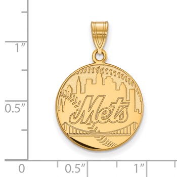 14k Gold Major League Baseball LogoArt New York Mets Script Baseball Large Pendant — alternate view