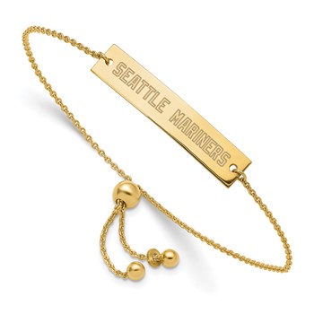 Sterling Silver Gold Plated Major League Baseball LogoArt Seattle Mariners Adjustable Bracelet