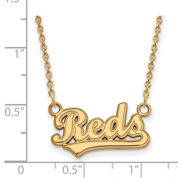 Sterling Silver Gold Plated Major League Baseball LogoArt Cincinnati Reds Pendant Necklace — alternate view