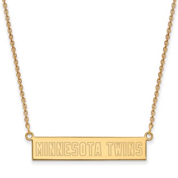 Sterling Silver Gold Plated Major League Baseball LogoArt Minnesota Twins Small Bar Necklace