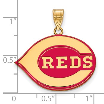 Sterling Silver Gold Plated Major League Baseball LogoArt Cincinnati Reds Enamel Pendant — alternate view