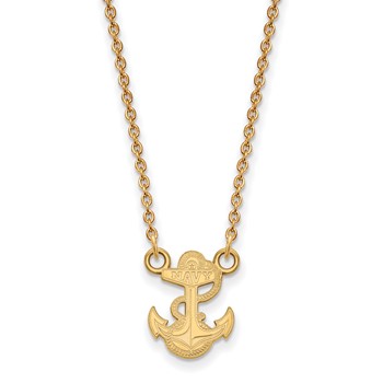 14k Gold LogoArt US Naval Academy Anchor Small Pendant 18 inch Necklace