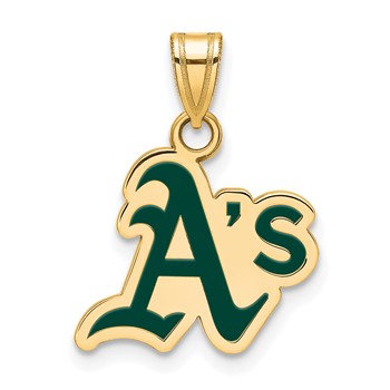 Sterling Silver Gold Plated Major League Baseball LogoArt Oakland Athletics Enamel Pendant