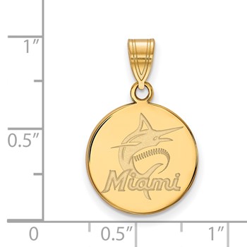 Sterling Silver Gold Plated Major League Baseball LogoArt Miami Marlins Medium Disc Pendant — alternate view