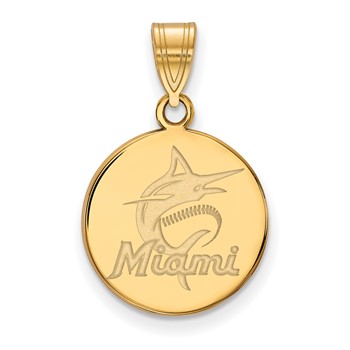 Sterling Silver Gold Plated Major League Baseball LogoArt Miami Marlins Medium Disc Pendant