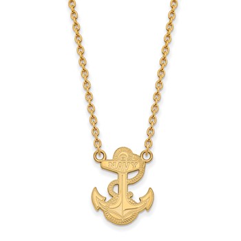 Sterling Silver Gold-plated LogoArt US Naval Academy Anchor Large Pendant 18 inch Necklace