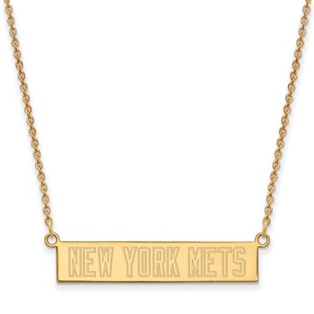 Sterling Silver Gold Plated Major League Baseball LogoArt New York Mets Bar Necklace