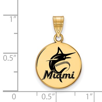 Sterling Silver Gold Plated Major League Baseball LogoArt Miami Marlins Medium Enamel Pendant — alternate view