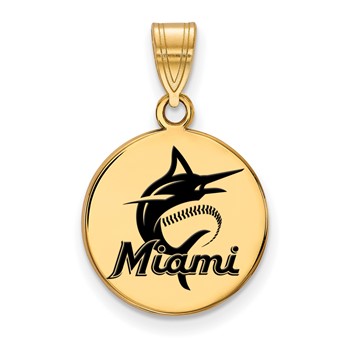 Sterling Silver Gold Plated Major League Baseball LogoArt Miami Marlins Medium Enamel Pendant